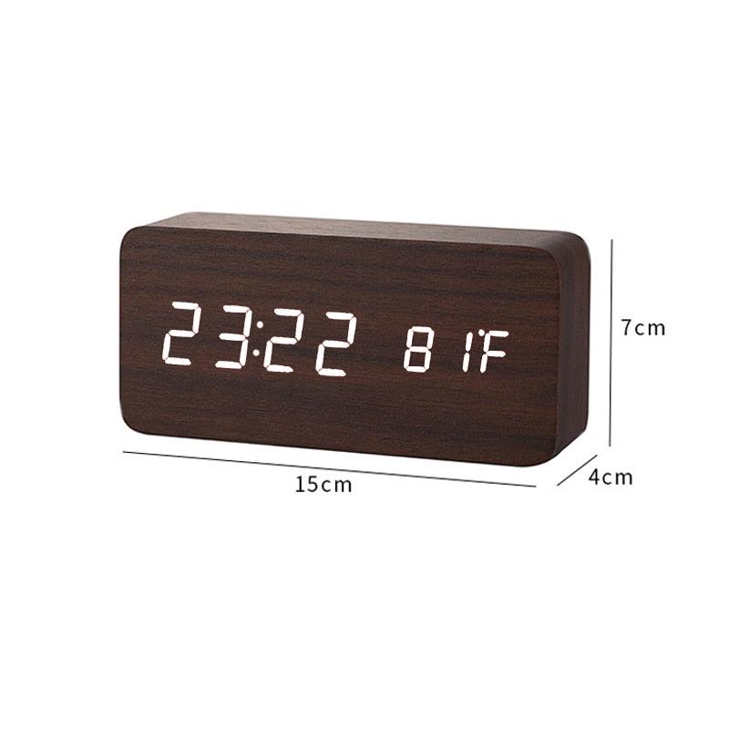 USB/AAA Powered LED Digital Clock Wooden Alarm Clock Table Clock Wooden Digital Alarm Clock with Wireless Charging 3 Alarms LED Display Sound Control and Snooze Dual for Bedroom Bedside Office Voice Control Electronic Clock Desktop Decor