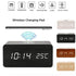 USB/AAA Powered LED Digital Clock Wooden Alarm Clock Table Clock Wooden Digital Alarm Clock with Wireless Charging 3 Alarms LED Display Sound Control and Snooze Dual for Bedroom Bedside Office Voice Control Electronic Clock Desktop Decor