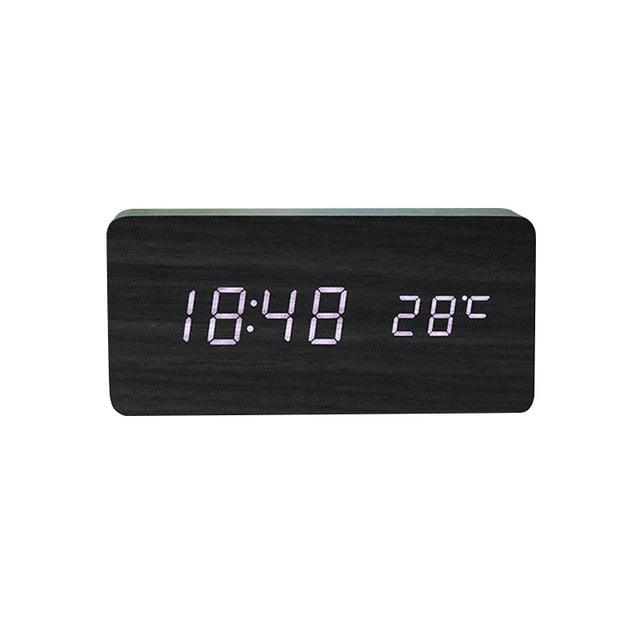 USB/AAA Powered LED Digital Clock Wooden Alarm Clock Table Clock Wooden Digital Alarm Clock with Wireless Charging 3 Alarms LED Display Sound Control and Snooze Dual for Bedroom Bedside Office Voice Control Electronic Clock Desktop Decor