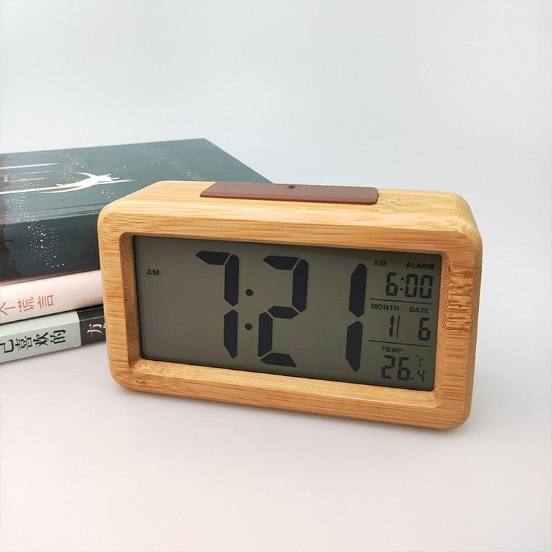 USB/AAA Powered LED Digital Clock Wooden Alarm Clock Table Clock Wooden Digital Alarm Clock with Wireless Charging 3 Alarms LED Display Sound Control and Snooze Dual for Bedroom Bedside Office Voice Control Electronic Clock Desktop Decor