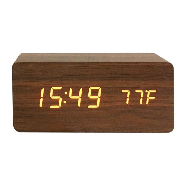 USB/AAA Powered LED Digital Clock Wooden Alarm Clock Table Clock Wooden Digital Alarm Clock with Wireless Charging 3 Alarms LED Display Sound Control and Snooze Dual for Bedroom Bedside Office Voice Control Electronic Clock Desktop Decor