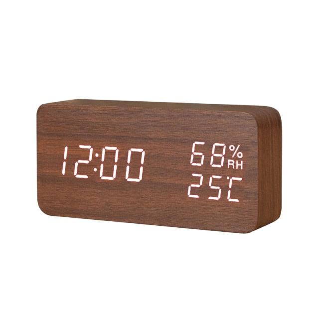 USB/AAA Powered LED Digital Clock Wooden Alarm Clock Table Clock Wooden Digital Alarm Clock with Wireless Charging 3 Alarms LED Display Sound Control and Snooze Dual for Bedroom Bedside Office Voice Control Electronic Clock Desktop Decor