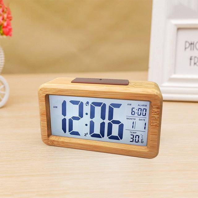 USB/AAA Powered LED Digital Clock Wooden Alarm Clock Table Clock Wooden Digital Alarm Clock with Wireless Charging 3 Alarms LED Display Sound Control and Snooze Dual for Bedroom Bedside Office Voice Control Electronic Clock Desktop Decor