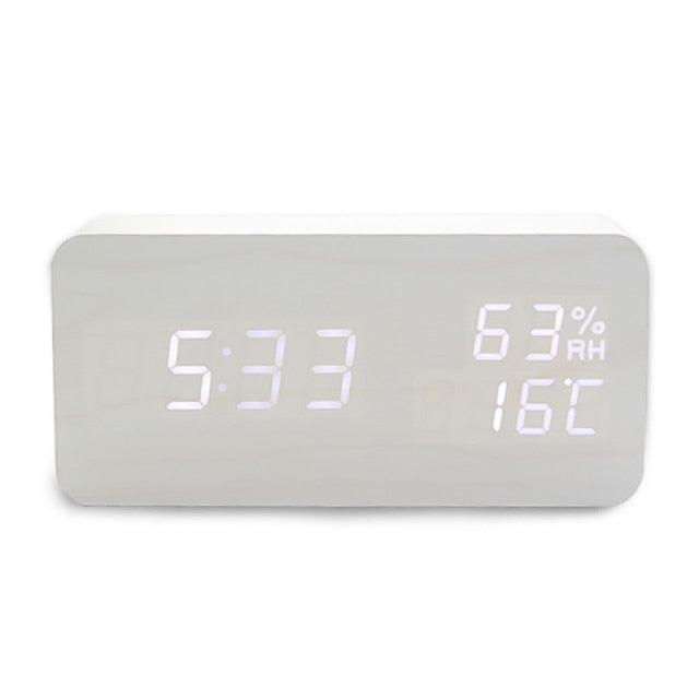 USB/AAA Powered LED Digital Clock Wooden Alarm Clock Table Clock Wooden Digital Alarm Clock with Wireless Charging 3 Alarms LED Display Sound Control and Snooze Dual for Bedroom Bedside Office Voice Control Electronic Clock Desktop Decor