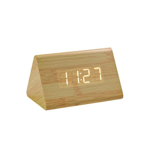 USB/AAA Powered LED Digital Clock Wooden Alarm Clock Table Clock Wooden Digital Alarm Clock with Wireless Charging 3 Alarms LED Display Sound Control and Snooze Dual for Bedroom Bedside Office Voice Control Electronic Clock Desktop Decor