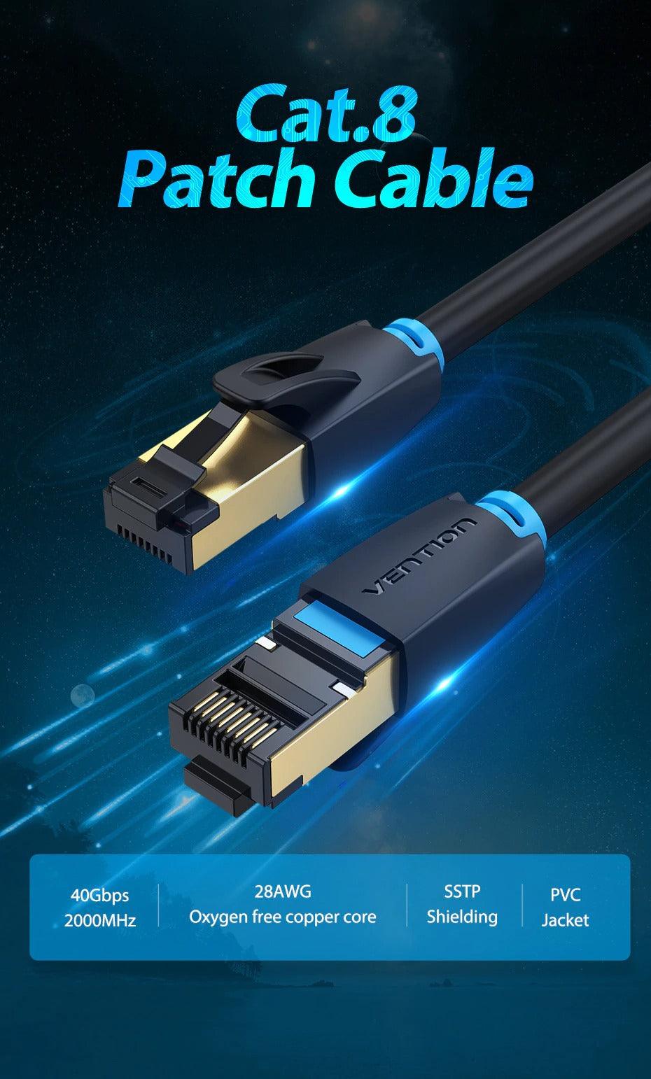 Cat8 Ethernet Cable SSTP 40Gbps 2000MHz RJ45 Network Lan Patch Cord Internet Network LAN Wire Cables with Gold Plated RJ45 Connector For Router Modem Laptop Gaming