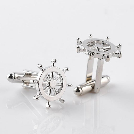 Vintage Men Silver Plated Cufflinks Classic Shirt Creative Casual Cuff Link Button Charm Fashion Personality Jewelry Gifts For Men Ship Boat Wheel Pair Cufflinks