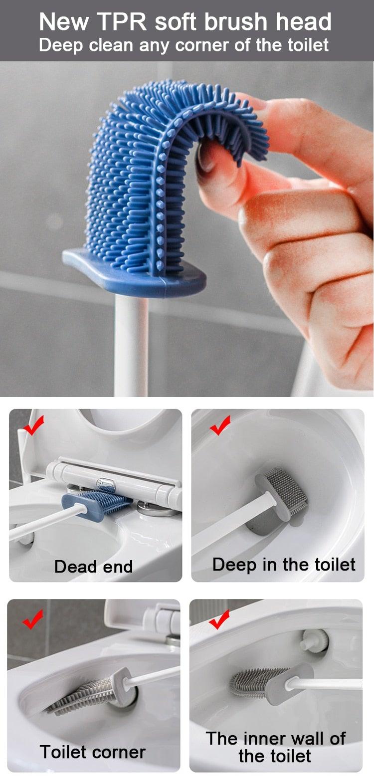 Wall Hanging Toilet Brush with Holder Set Silicone Bristles For Floor Bathroom Cleaning Toilet Brush And Holder Set Wall-Hanging Landing Toilet Bowl Brush Household Hotel Cleaner With Small Brush For Bathroom