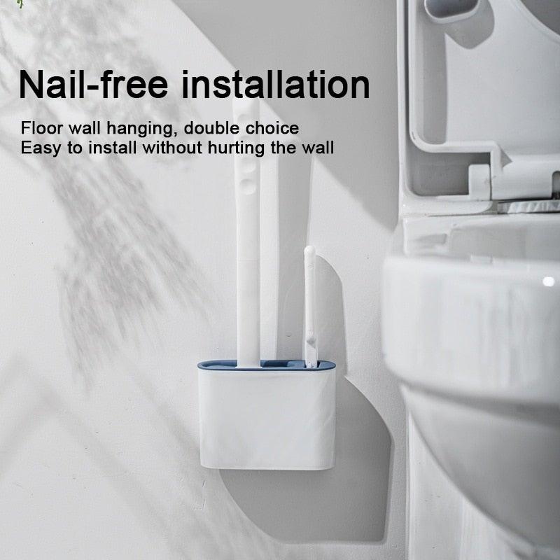 Wall Hanging Toilet Brush with Holder Set Silicone Bristles For Floor Bathroom Cleaning Toilet Brush And Holder Set Wall-Hanging Landing Toilet Bowl Brush Household Hotel Cleaner With Small Brush For Bathroom