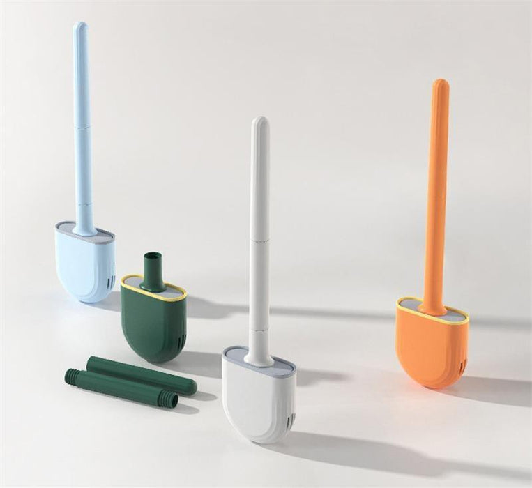 Wall-Mounted Silicone Toilet Brush Wash Toilet Accessories With Holder Soft Bristles Brushes Set Bathroom Cleaning Tool Toilet Brush Set Silicone Toilet Brush With Holder Wall Mounted With Toilet Bowl Brush And Holder Bendable Brush Head Holder