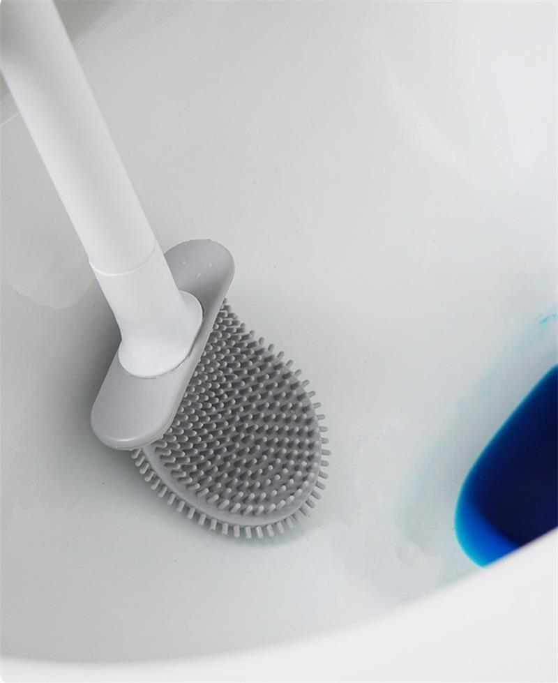 Wall-Mounted Silicone Toilet Brush Wash Toilet Accessories With Holder Soft Bristles Brushes Set Bathroom Cleaning Tool Toilet Brush Set Silicone Toilet Brush With Holder Wall Mounted With Toilet Bowl Brush And Holder Bendable Brush Head Holder