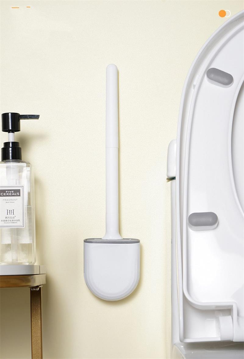 Wall-Mounted Silicone Toilet Brush Wash Toilet Accessories With Holder Soft Bristles Brushes Set Bathroom Cleaning Tool Toilet Brush Set Silicone Toilet Brush With Holder Wall Mounted With Toilet Bowl Brush And Holder Bendable Brush Head Holder