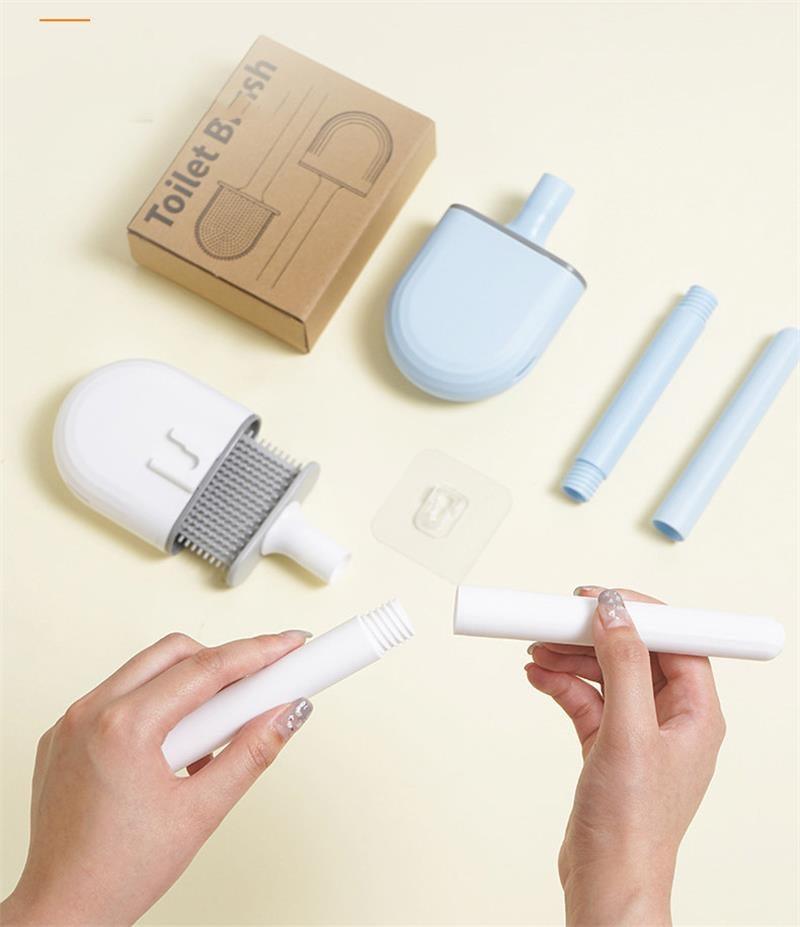 Wall-Mounted Silicone Toilet Brush Wash Toilet Accessories With Holder Soft Bristles Brushes Set Bathroom Cleaning Tool Toilet Brush Set Silicone Toilet Brush With Holder Wall Mounted With Toilet Bowl Brush And Holder Bendable Brush Head Holder