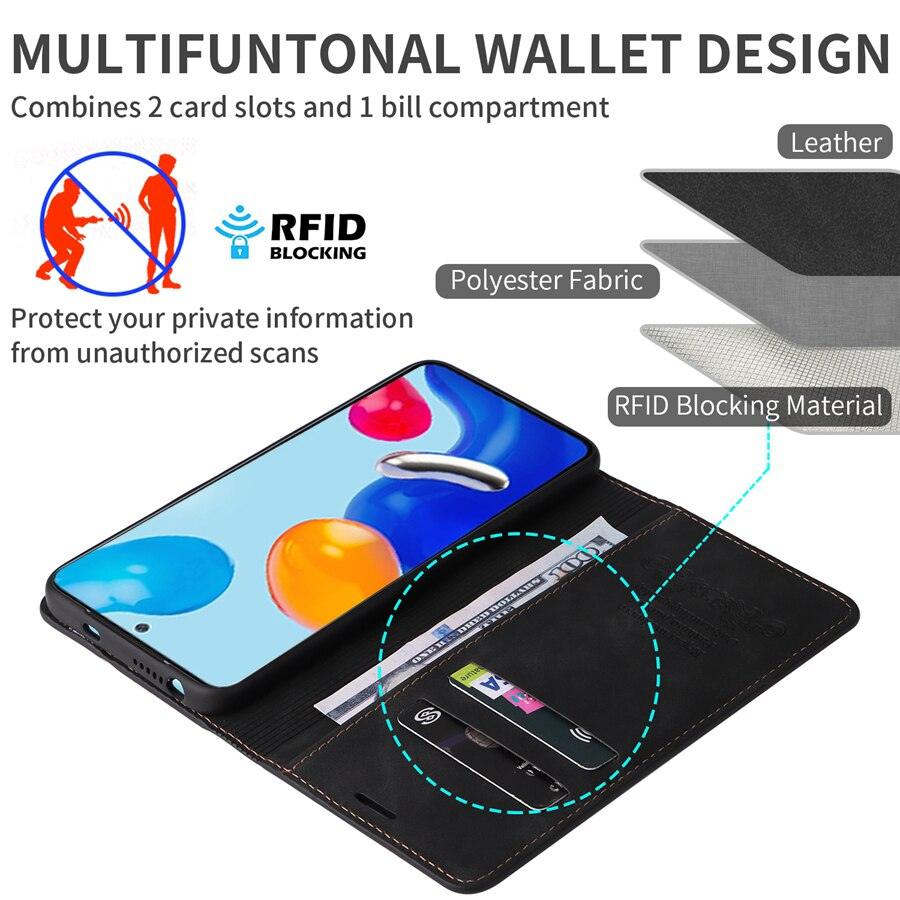 Wallet Flip Leather Case For Xiaomi Redmi 10 10C 9A 9C 9T Note 11 Pro 10S 10 Pro 9 Pro 8T 7 Poco F3 X3 X4 Pro M3 M4 Pro M5s 11T Leather Finish Inbuilt Stand & Pockets Wallet Style Flip Back Case