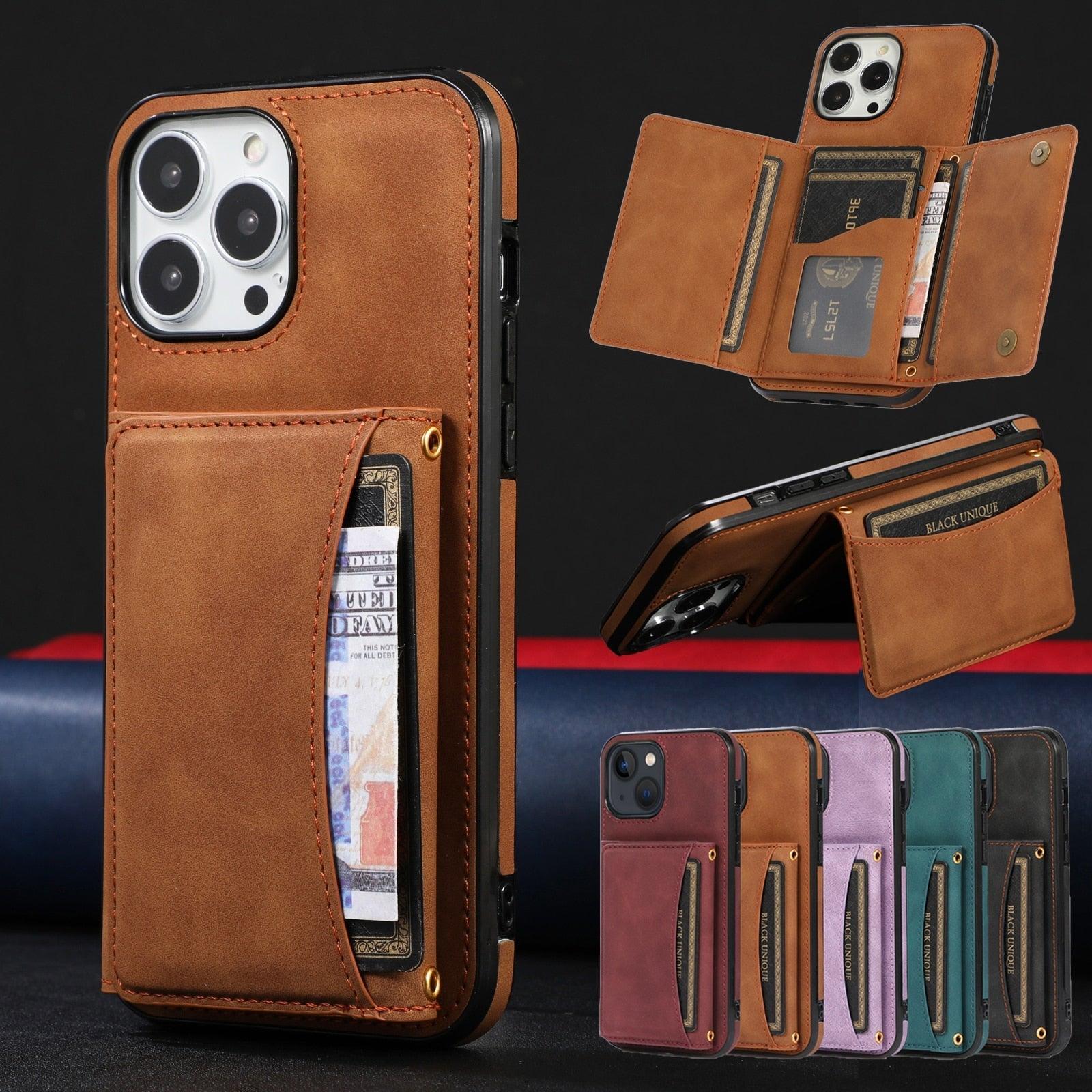 Wallet Leather Multi Cards Holder Phone Case For iPhone 14 13 12 Pro Max Mini 11 XR X XS Max 7 8 Plus Shockproof Cover Premium Leather Magnetic Clasp Heavy Duty Protective Cover for iPhone