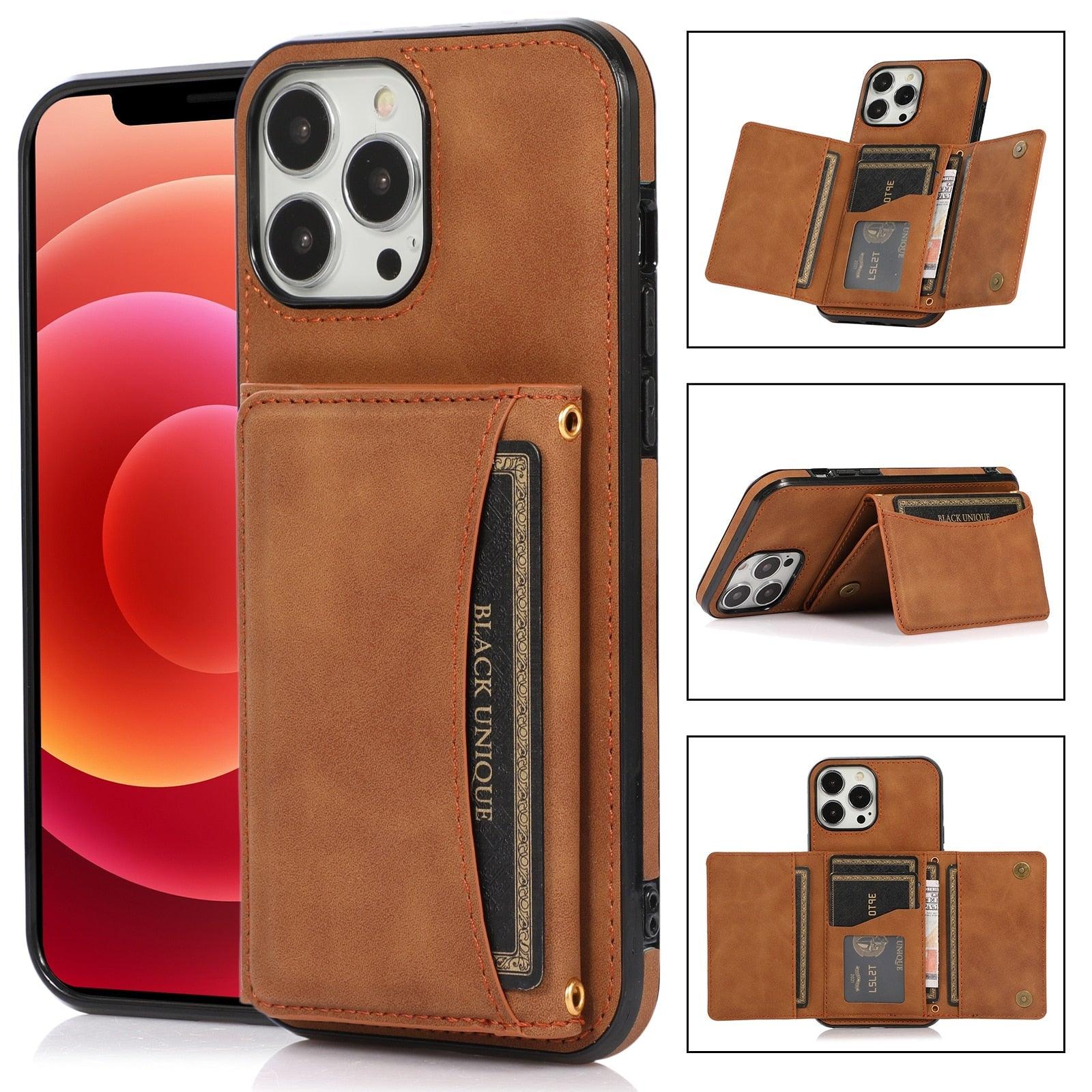 Wallet Leather Multi Cards Holder Phone Case For iPhone 14 13 12 Pro Max Mini 11 XR X XS Max 7 8 Plus Shockproof Cover Premium Leather Magnetic Clasp Heavy Duty Protective Cover for iPhone