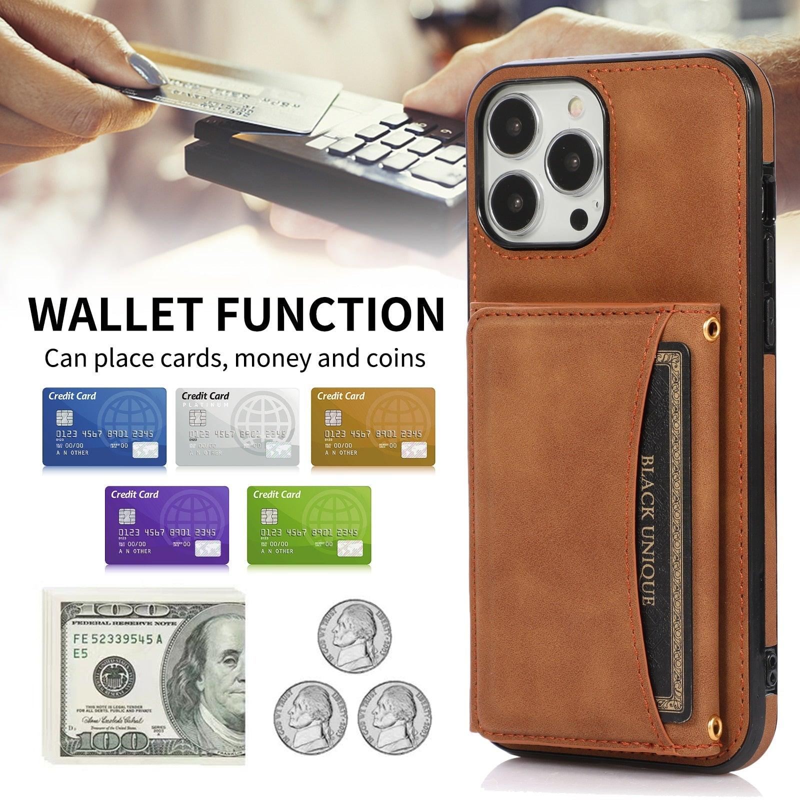 Wallet Leather Multi Cards Holder Phone Case For iPhone 14 13 12 Pro Max Mini 11 XR X XS Max 7 8 Plus Shockproof Cover Premium Leather Magnetic Clasp Heavy Duty Protective Cover for iPhone