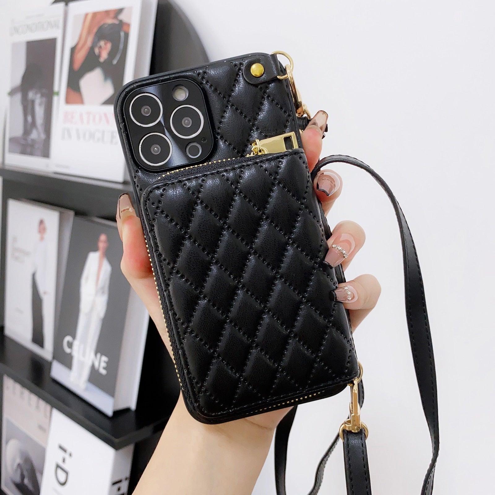 Wallet Leather Purse Case for iPhone 14 Pro Max 14Plus 13 11 12 Lanyard Shoulder Cards Holder Cosmetic Bag Shockproof Leather Case Wallet with Purse for iPhone