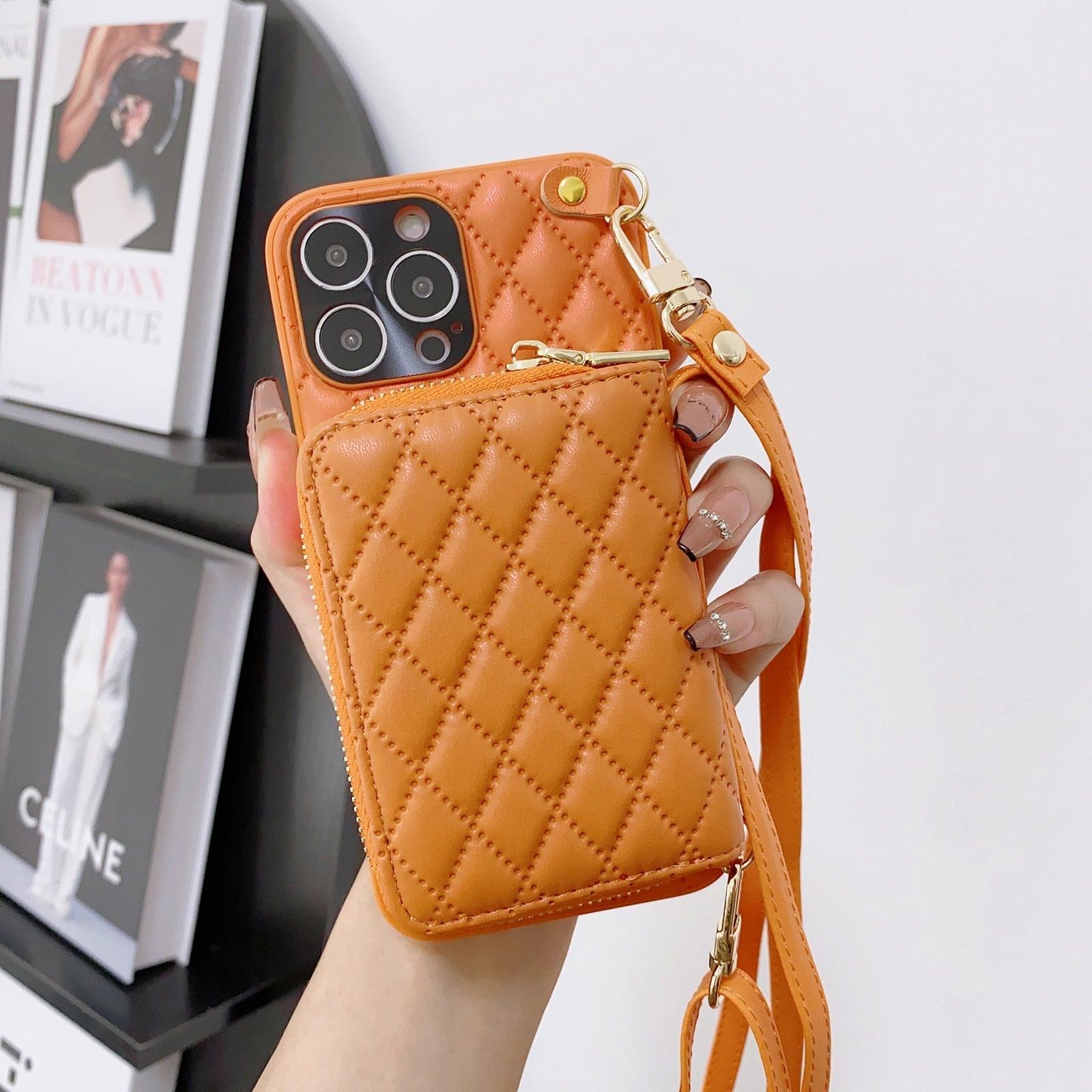 Wallet Leather Purse Case for iPhone 14 Pro Max 14Plus 13 11 12 Lanyard Shoulder Cards Holder Cosmetic Bag Shockproof Leather Case Wallet with Purse for iPhone