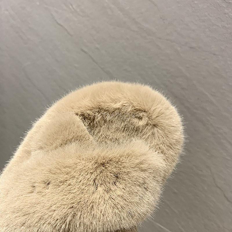 Warm Fluffy Fur Slippers Shoes Women Flip Flop Flat Furry Slides Outdoor Sandals Woman Open Toe Slippers Plush Cross Band Fleece Comfy Memory Foam House Indoor Winter Shoes