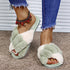 Warm Fluffy Slippers Women Cozy Faux Fur Cross Indoor Floor Slides Flat Soft Furry Flip Flops Fuzzy Slippers Cross Band Fluffy Slippers Faux Fur Slippers Plush House Open Toe Cozy Slippers For Women