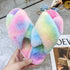 Warm Fluffy Slippers Women Cozy Faux Fur Cross Indoor Floor Slides Flat Soft Furry Flip Flops Fuzzy Slippers Cross Band Fluffy Slippers Faux Fur Slippers Plush House Open Toe Cozy Slippers For Women