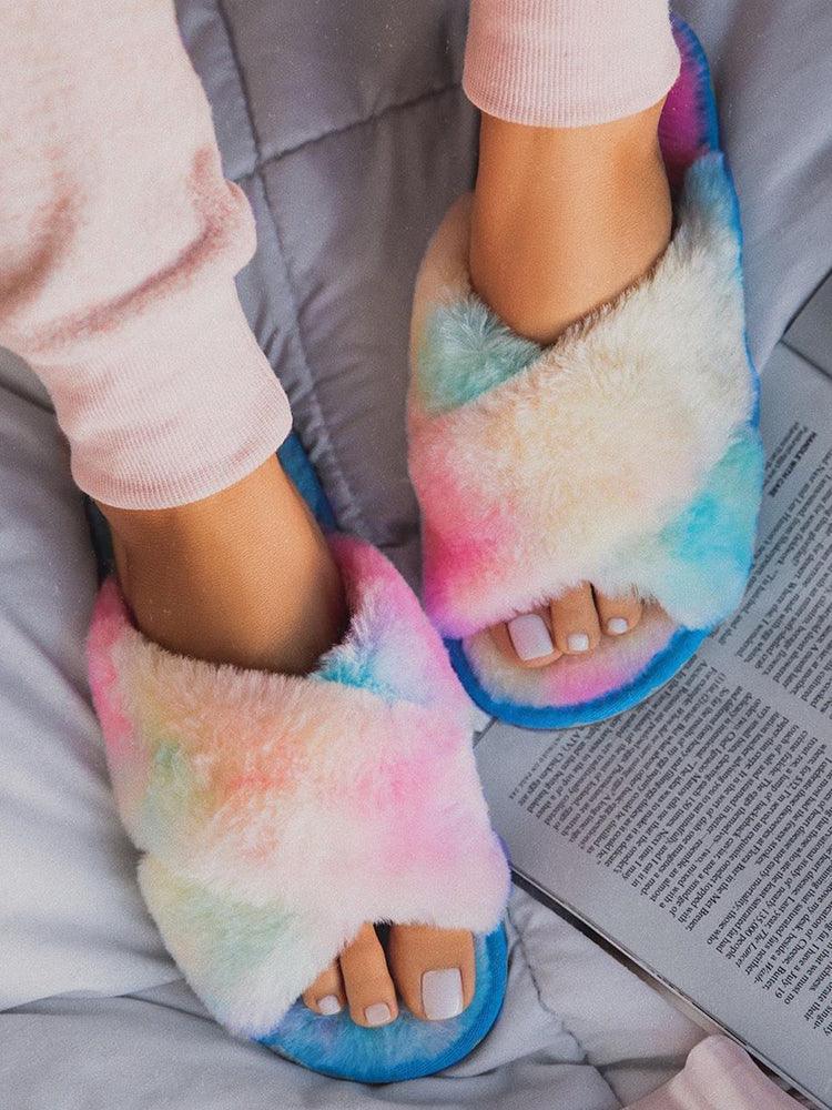 Warm Fluffy Slippers Women Cozy Faux Fur Cross Indoor Floor Slides Flat Soft Furry Flip Flops Fuzzy Slippers Cross Band Fluffy Slippers Faux Fur Slippers Plush House Open Toe Cozy Slippers For Women