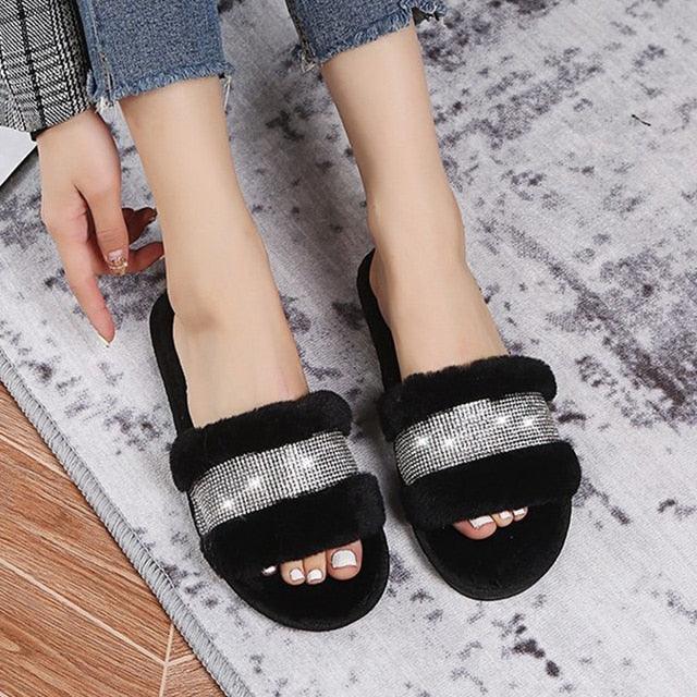 Warm Fluffy Slippers Women Cozy Faux Fur Cross Indoor Floor Slides Flat Soft Furry Flip Flops Fuzzy Slippers Cross Band Fluffy Slippers Faux Fur Slippers Plush House Open Toe Cozy Slippers For Women