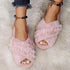 Warm Fluffy Slippers Women Cozy Faux Fur Cross Indoor Floor Slides Flat Soft Furry Flip Flops Fuzzy Slippers Cross Band Fluffy Slippers Faux Fur Slippers Plush House Open Toe Cozy Slippers For Women