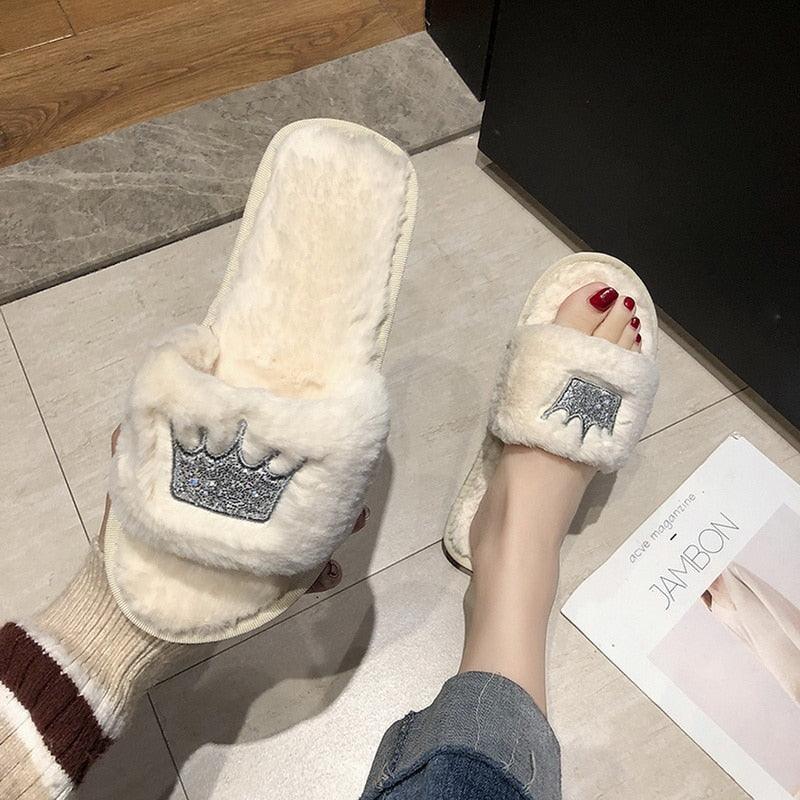 Warm Fluffy Slippers Women Faux Fur Slipper Indoor Floor Slides Flat Soft Furry House Shoes Heart Shape Flip Flops Faux Fur Memory Foam Cozy Flat Spa Slide Slippers Comfy Open Toe Design