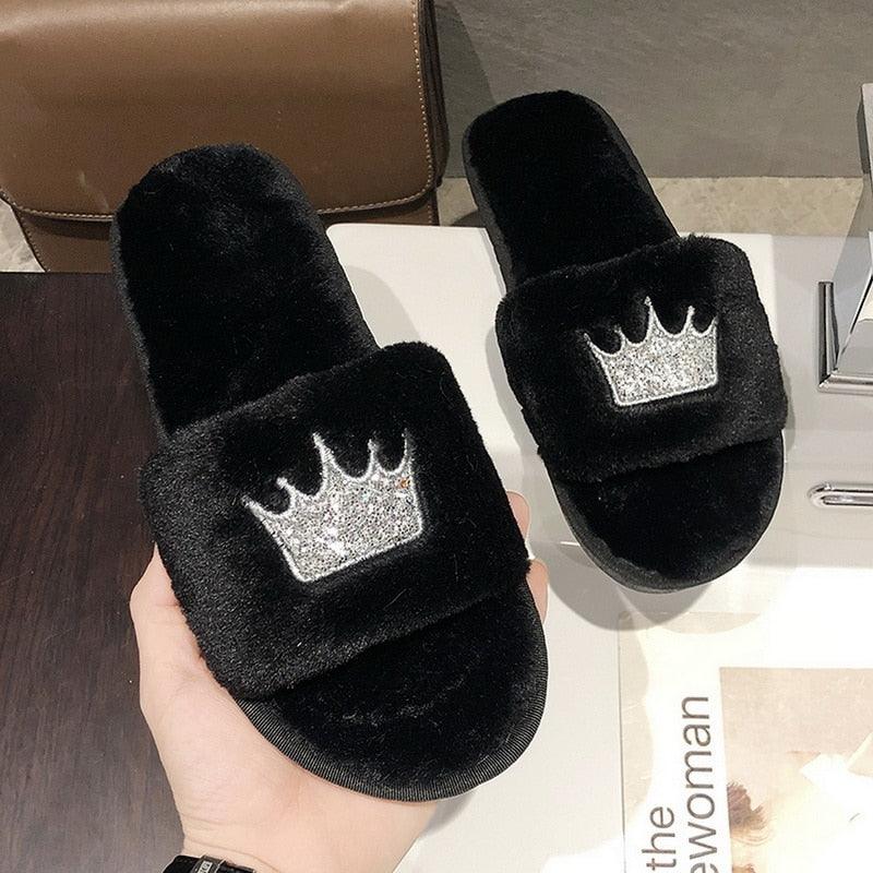 Warm Fluffy Slippers Women Faux Fur Slipper Indoor Floor Slides Flat Soft Furry House Shoes Heart Shape Flip Flops Faux Fur Memory Foam Cozy Flat Spa Slide Slippers Comfy Open Toe Design