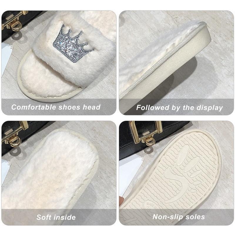 Warm Fluffy Slippers Women Faux Fur Slipper Indoor Floor Slides Flat Soft Furry House Shoes Heart Shape Flip Flops Faux Fur Memory Foam Cozy Flat Spa Slide Slippers Comfy Open Toe Design