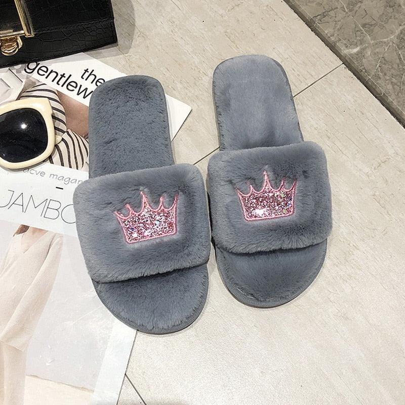 Warm Fluffy Slippers Women Faux Fur Slipper Indoor Floor Slides Flat Soft Furry House Shoes Heart Shape Flip Flops Faux Fur Memory Foam Cozy Flat Spa Slide Slippers Comfy Open Toe Design