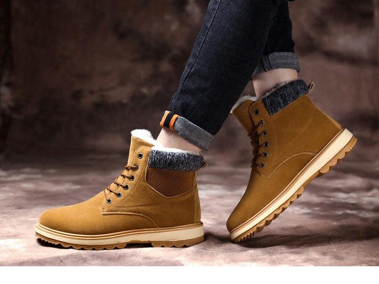 Warm Winter Mens Snow Boots Warm Fur Winter Shoes Mens Boots Footwear Ankle Boots Warm Fur Lined Winter Water-Resistan Waterproof Outdoor Snow Autumn Boots