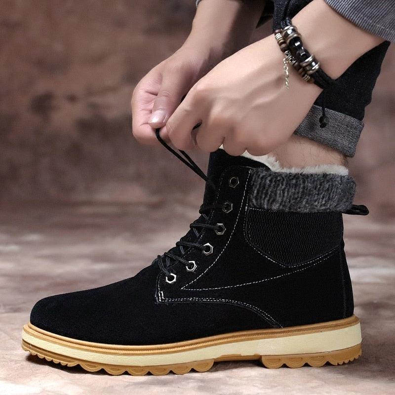 Warm Winter Mens Snow Boots Warm Fur Winter Shoes Mens Boots Footwear Ankle Boots Warm Fur Lined Winter Water-Resistan Waterproof Outdoor Snow Autumn Boots