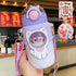 Water Bottle For Children 700ML Cute Stickers With Straw Temperature Kawaii Plastic Cup Portable Student School Bottle Girl Boy Water Bottles with Straw and Strap Cute Water Bottles Cartoon Animal Plastic Drinking Bottle Leakproof Water Bottle