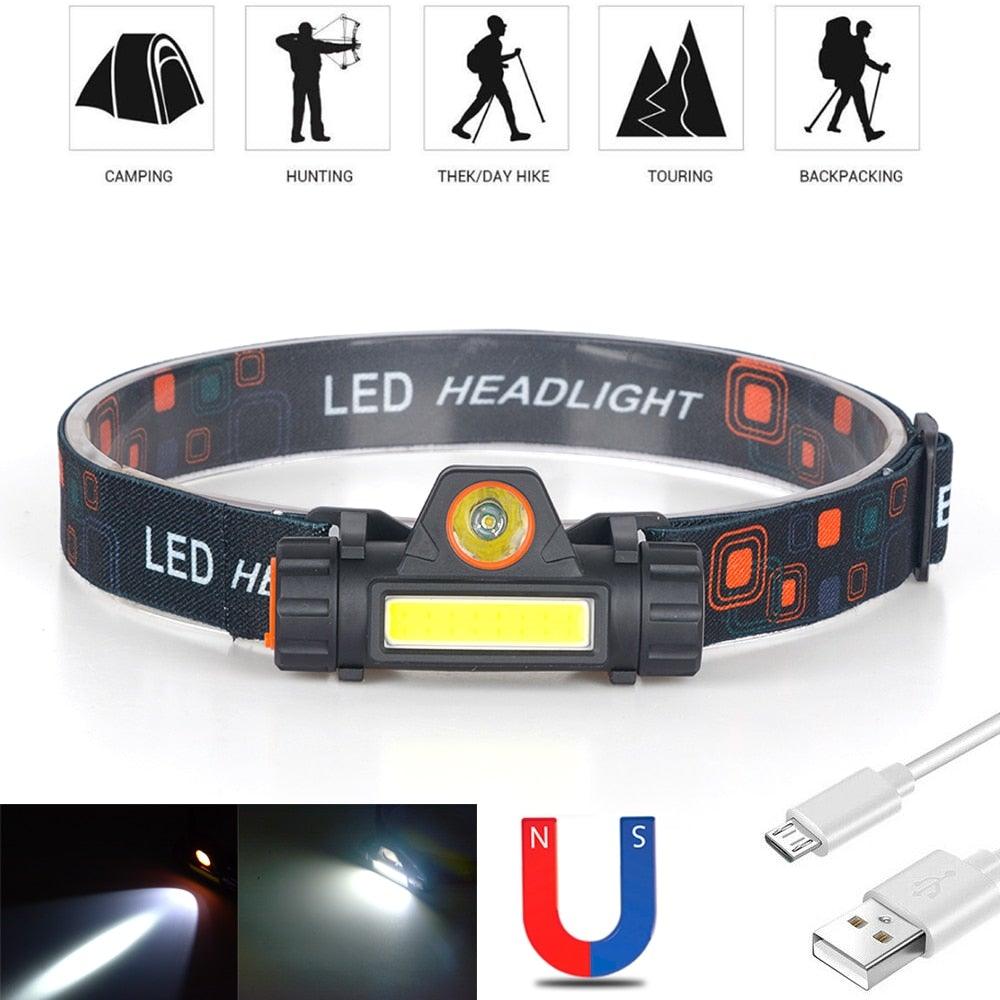 Waterproof 2 Light Mode USB LED Headlight With Magnet Rechargeable Headlamp Built-in 18650 Battery Flashlight COB Work Light For Outdoor Camping Cycling Fishing Headlamp Flashlight - STEVVEX Lamp - 200, Flashlight, Gadget, Headlamp, Headlight, lamp, LED Flashlight, LED Headlamp, LED torchlight, Torchlight, Waterproof Flashlight, Waterproof Headlamp, Waterproof Headlight, Waterproof LED Headlight, Waterproof Torchlight - Stevvex.com