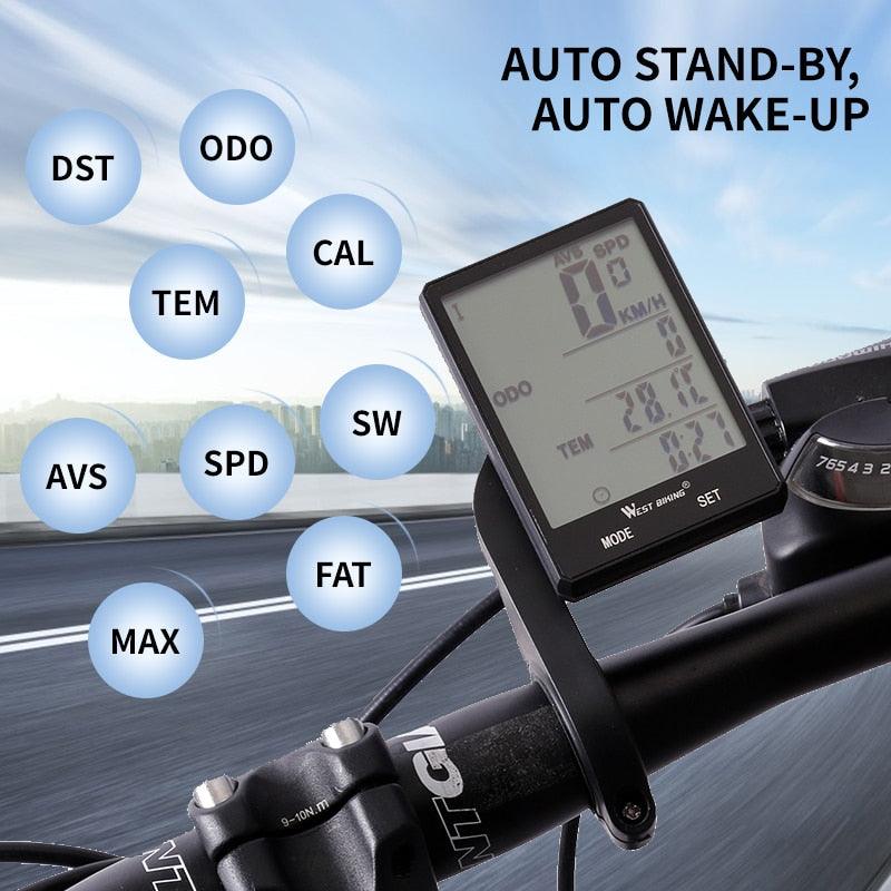 Waterproof Bicycle Computer With Backlight Wireless Wired Bicycle Computer Bike Speedometer Odometer Wireless Bike Computer Waterproof Bicycle Speedometer  Support Smart Sensor LCD Backlight Display Automatic Wake-Up