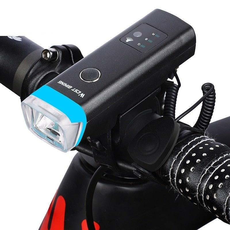 Waterproof Bicycle Light Smart Front Lamp Headlight With Horn USB Rechargeable LED Cycling Flashlight Bicycle Lights Set Powerful Lumens LED Bike Front For Adults Road Cycling Safety Flashlight