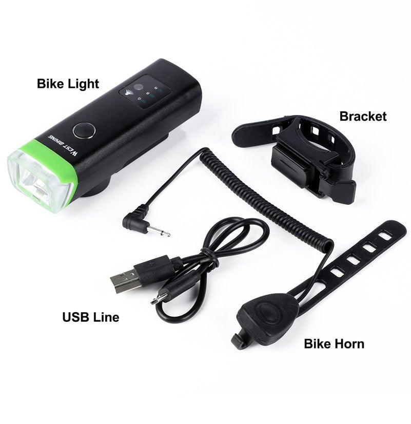 Waterproof Bicycle Light Smart Front Lamp Headlight With Horn USB Rechargeable LED Cycling Flashlight Bicycle Lights Set Powerful Lumens LED Bike Front For Adults Road Cycling Safety Flashlight