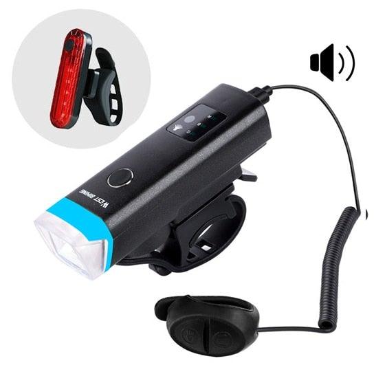 Waterproof Bicycle Light Smart Front Lamp Headlight With Horn USB Rechargeable LED Cycling Flashlight Bicycle Lights Set Powerful Lumens LED Bike Front For Adults Road Cycling Safety Flashlight