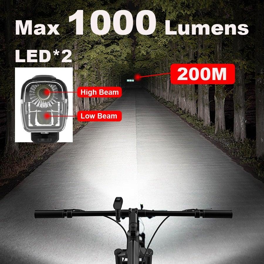 Waterproof Bike Light Set USB High/Low Beam Bicycle Lamp Headlight LED Cycling Flashlight Super Bright Bicycle Front Headlight 5 Light Modes Large Capacity Battery With Power Bank Function 1000 Lumen