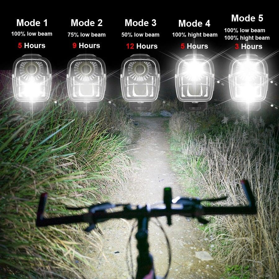 Waterproof Bike Light Set USB High/Low Beam Bicycle Lamp Headlight LED Cycling Flashlight Super Bright Bicycle Front Headlight 5 Light Modes Large Capacity Battery With Power Bank Function 1000 Lumen