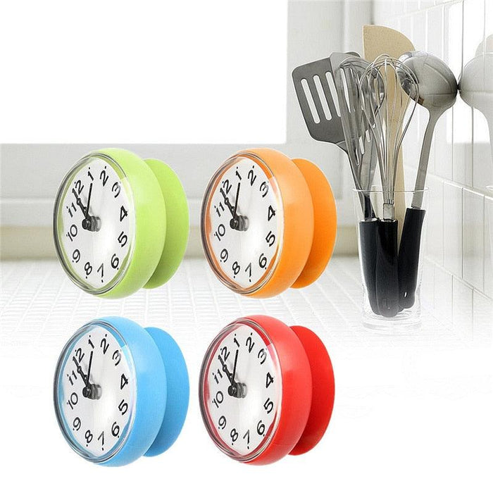 Waterproof Shower Wall Mini Clock Kitchen Bathroom Bath Watch Suction Cup Battery Operated Living Room Bathroom Wall Clock, Waterproof Suction Cup Silent Non Ticking Clocks with Stand for Desk Bedroom Home Office School