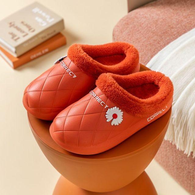 Waterproof Slippers Winter Women House Slippers Leather Warm Fur Slippers Unisex Home Slippers Indoor Floor Shoes Plush Fleece Lined House Shoes Anti-Skid Women Slippers