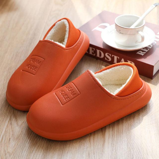 Waterproof Slippers Winter Women House Slippers Leather Warm Fur Slippers Unisex Home Slippers Indoor Floor Shoes Plush Fleece Lined House Shoes Anti-Skid Women Slippers