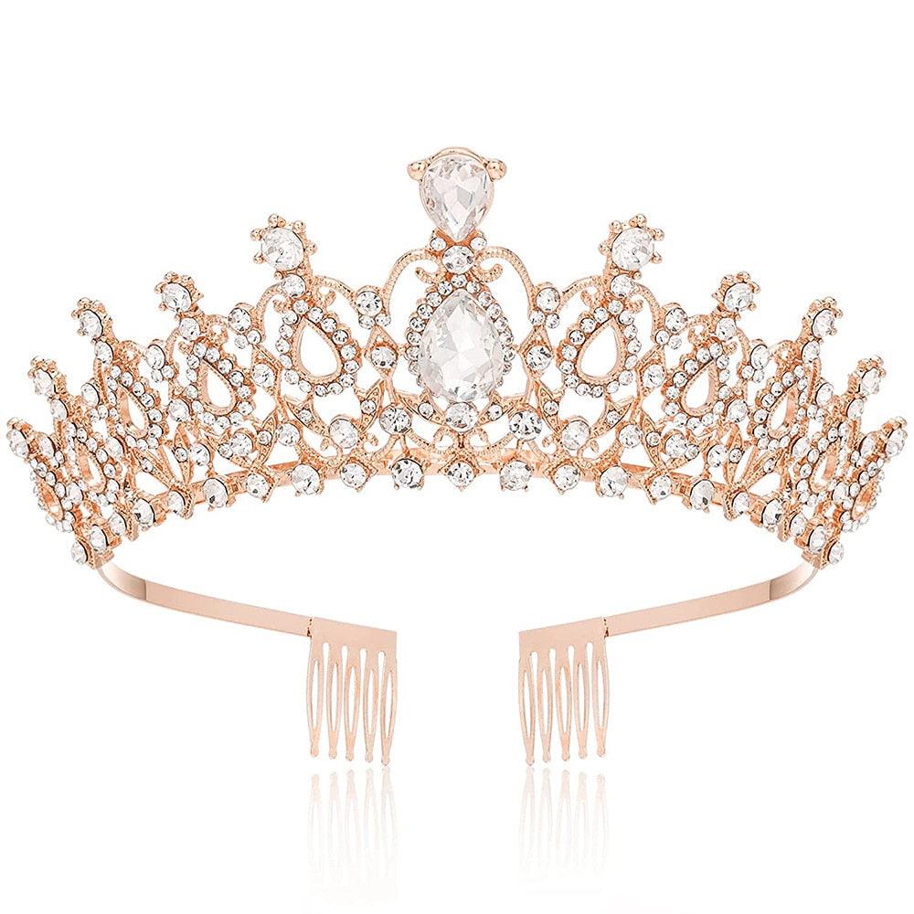 Wedding Hair Accessories Crystal Rhinestone Crowns With Combs Queen Princess Tiaras Head Jewelry Bridal Girls Wedding Tiara Crystal Rhinestones Crown With Comb Bridal Pageant Birthday Princess Tiara Headband