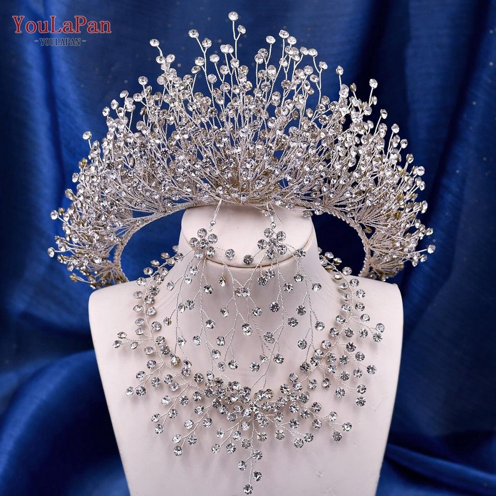 Wedding Headwear Necklace Earrings Jewelry Set Bride Headbands Rhinestone Headpiece Bridal Tiaras And Crowns Silver Rhinestone Wedding Headpiece For Women Handmade Bridal Headband Hair Accessories