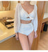 White High Waist Bikini Women Solid Swimwear  Cover Up Swimsuit Sheer Mesh Tie Crop Top Bikini Sets Lace Long Sleeve Bikini Off Shoulder Swimsuit Push Up Mesh Pad Bathing Suit