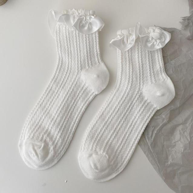 White Lace Socks Women Heart Bowknot Cotton Socks Femme Sweet Socks Ankle Socks Dress Socks For Women